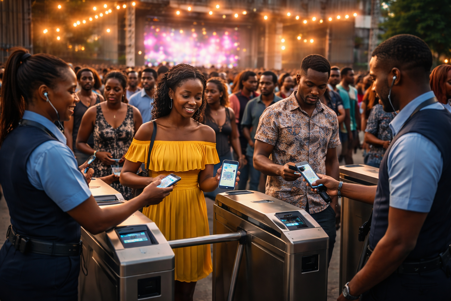 Ticket buyers entering a venue